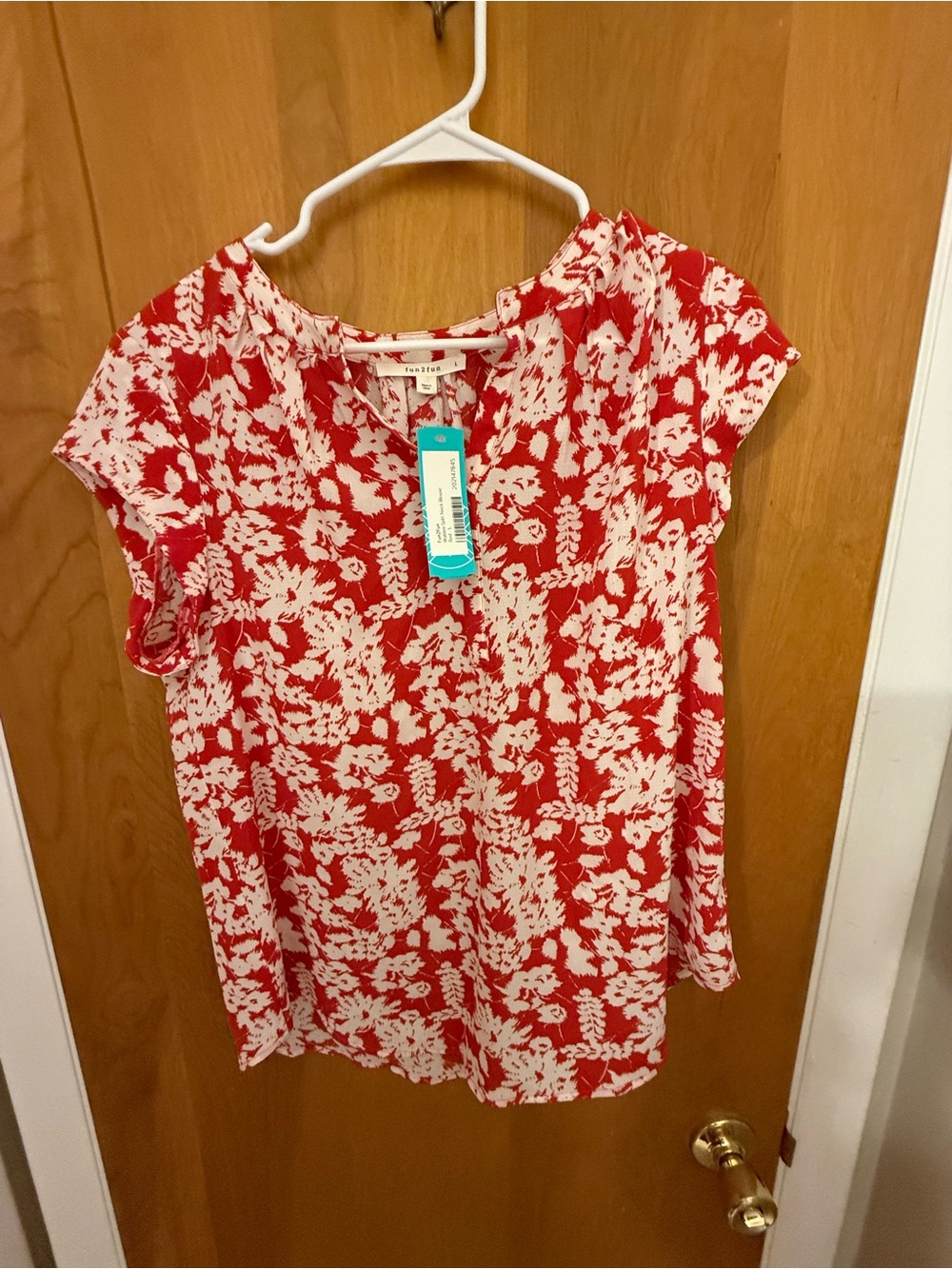 Casual Red & White Floral Cap-Sleeve Top - Fun2Fun Stitch Fix top